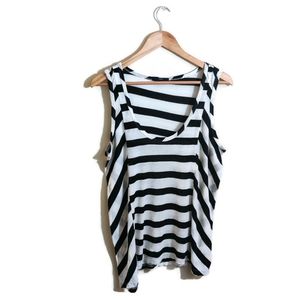 TART Women's Sleeveless Black & White Striped Flowy Scoop Neck Tank Top L